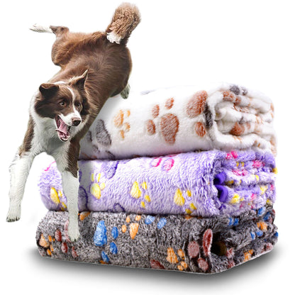 Dog Blankets for Medium Large Dogs, Cute Paw Pattern Washable 41" x 31"