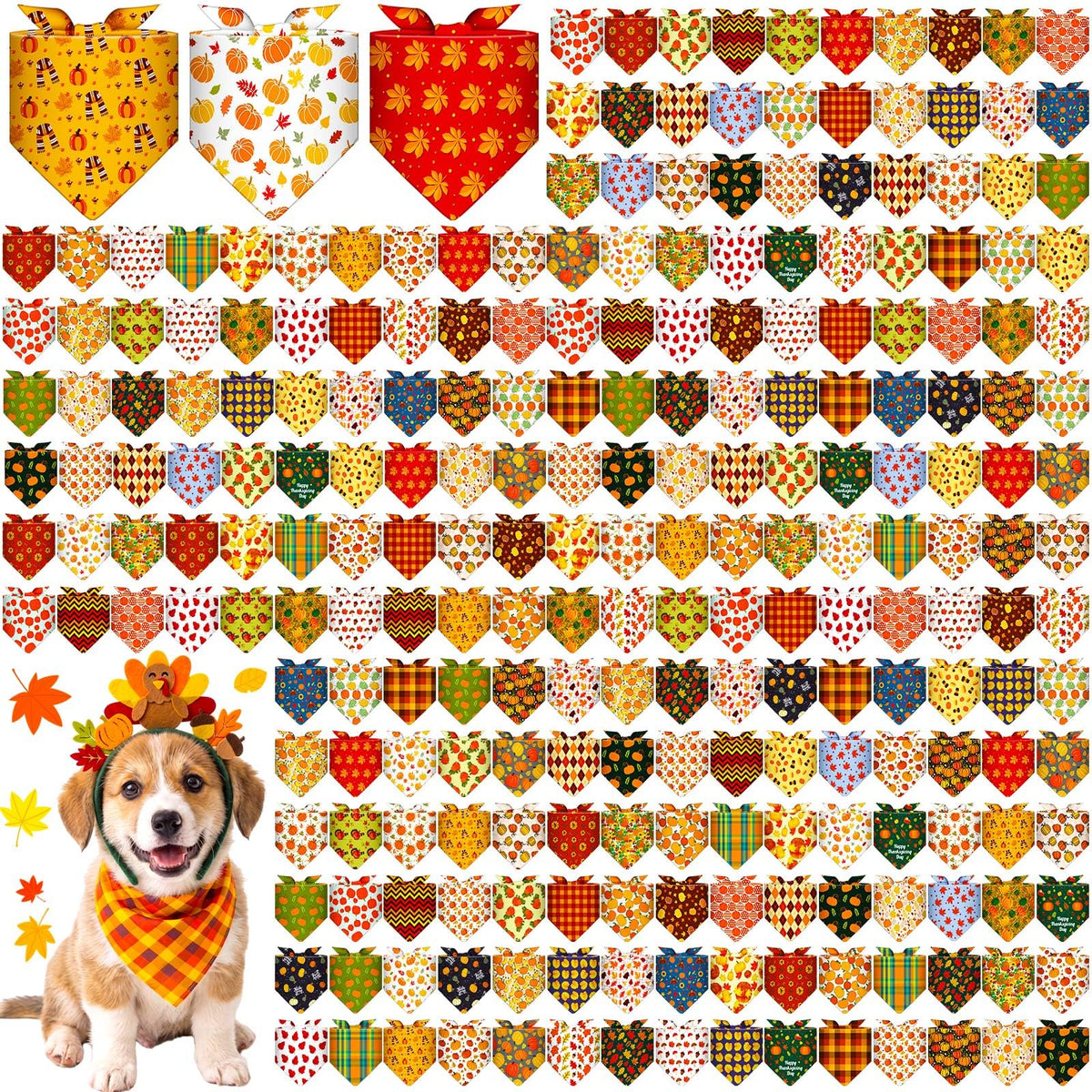 Aliceset 240 Pcs Thanksgiving Fall Leaves Dog Bandanas Bulk