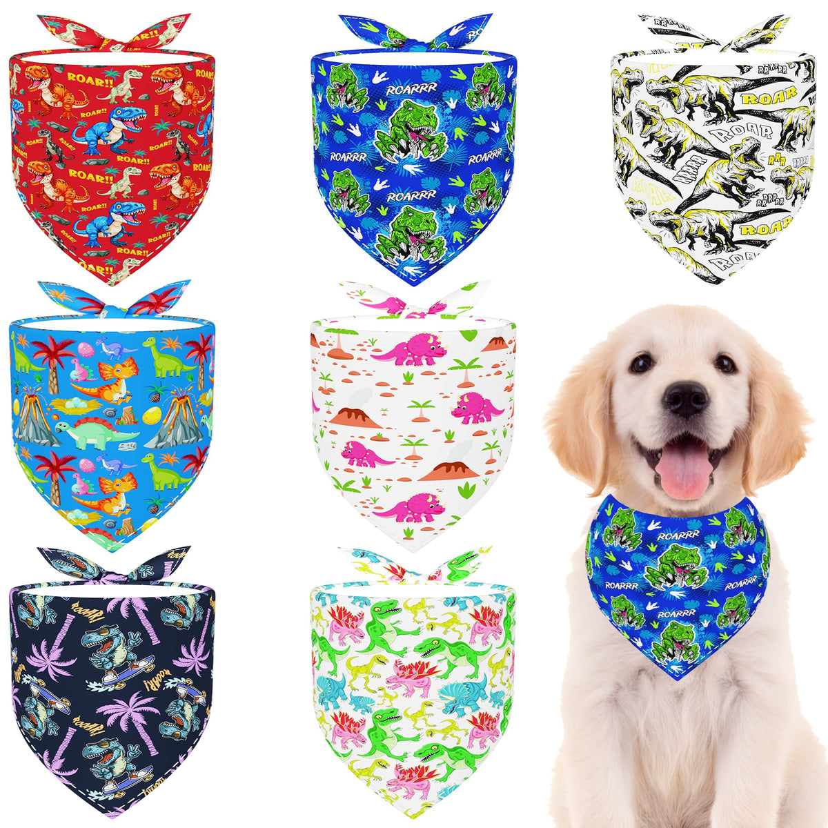 Paisley Dog Bandanas Bulk for Medium Dogs Sewn Edge 7 Pack M