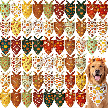 Preboun 50 Pcs Fall Dog Bandanas Bulk, Autumn Pumpkin Maple Leaves Pattern