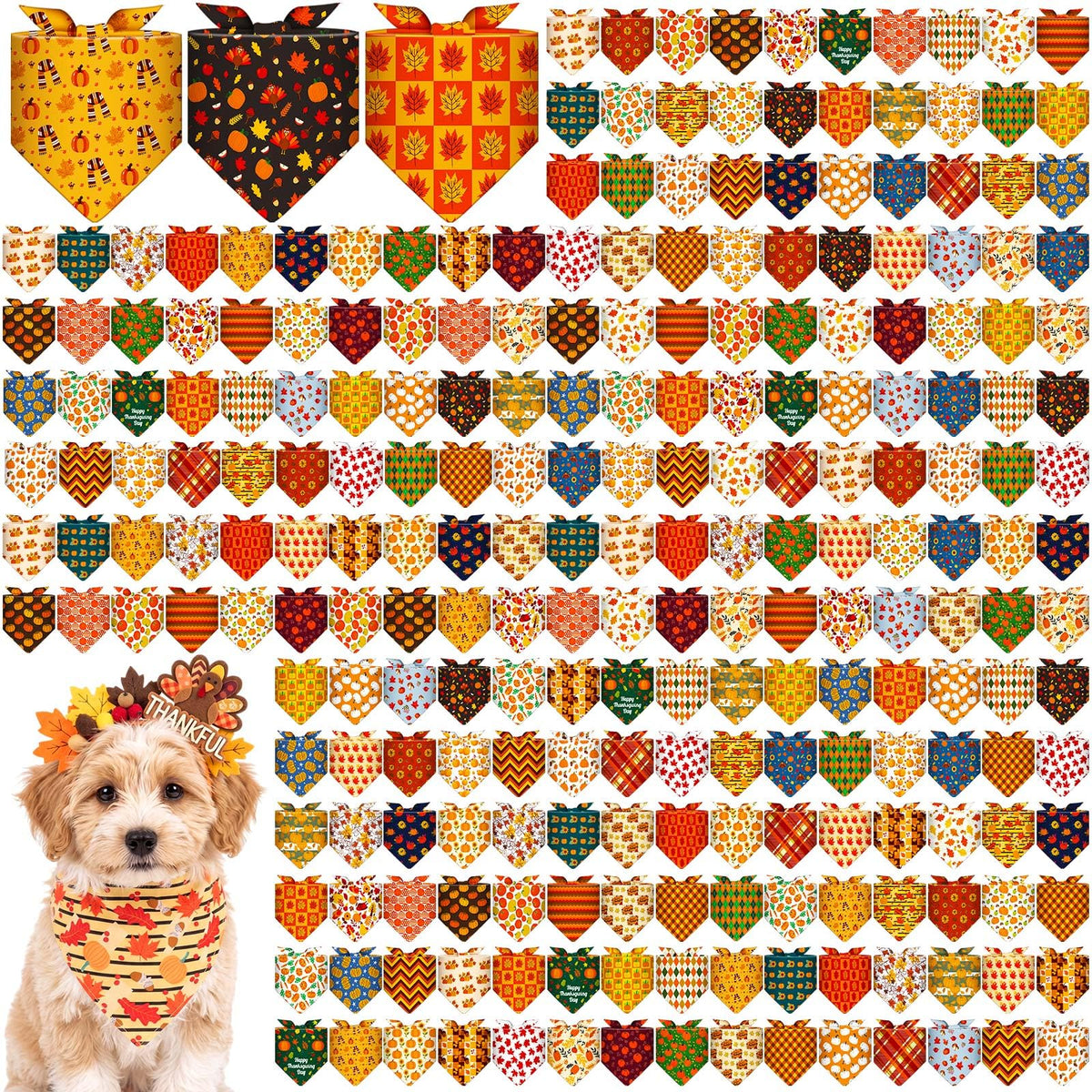 Aliceset 240 Pcs Thanksgiving Fall Leaves Dog Bandanas Bulk