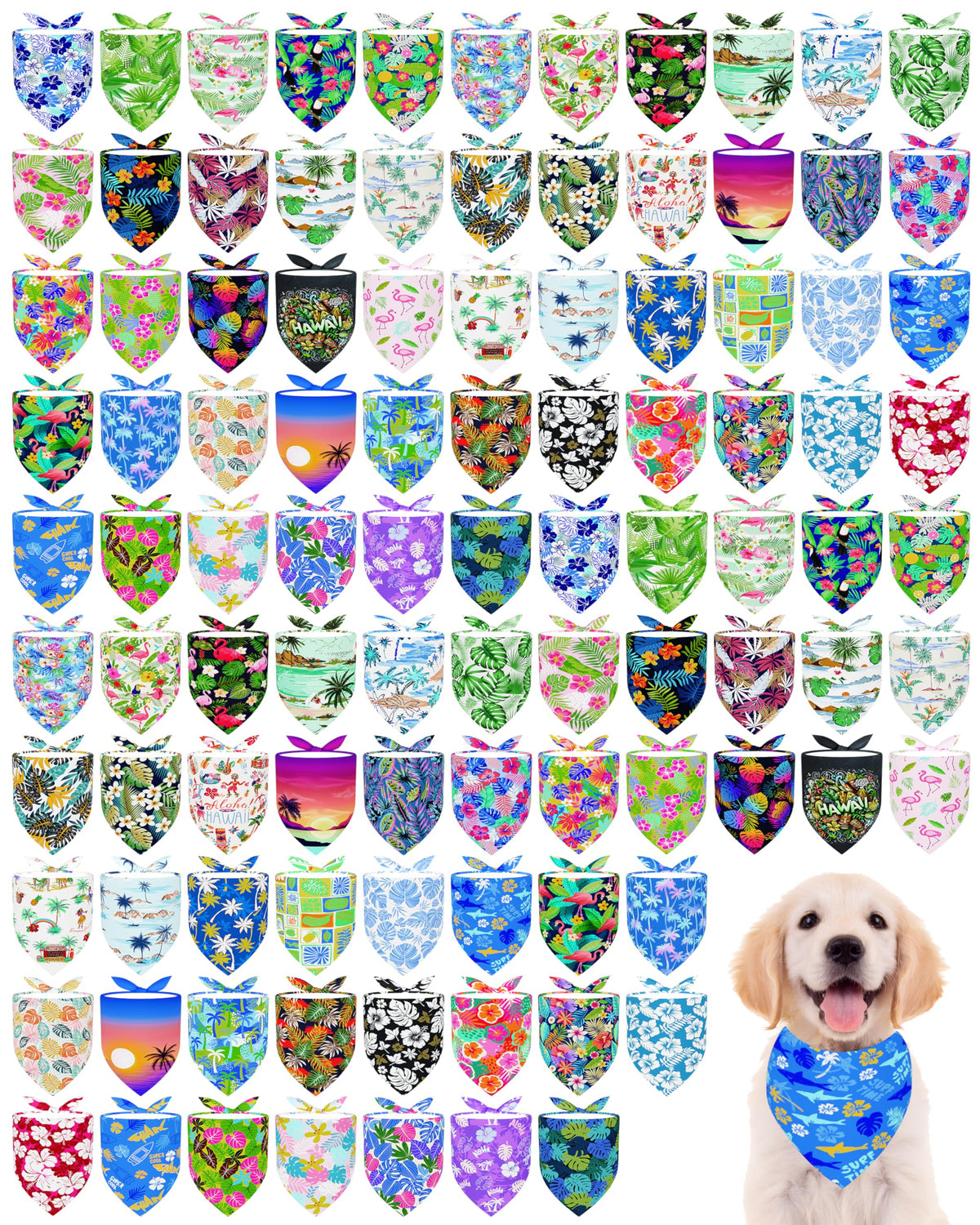 PET SHOW 100 Pack Christmas Dog Bandanas Bulk Seamless for Medium Dogs