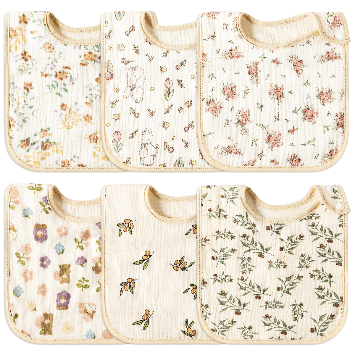 Zainpe 6Pcs Snap Muslin Cotton Baby Bibs