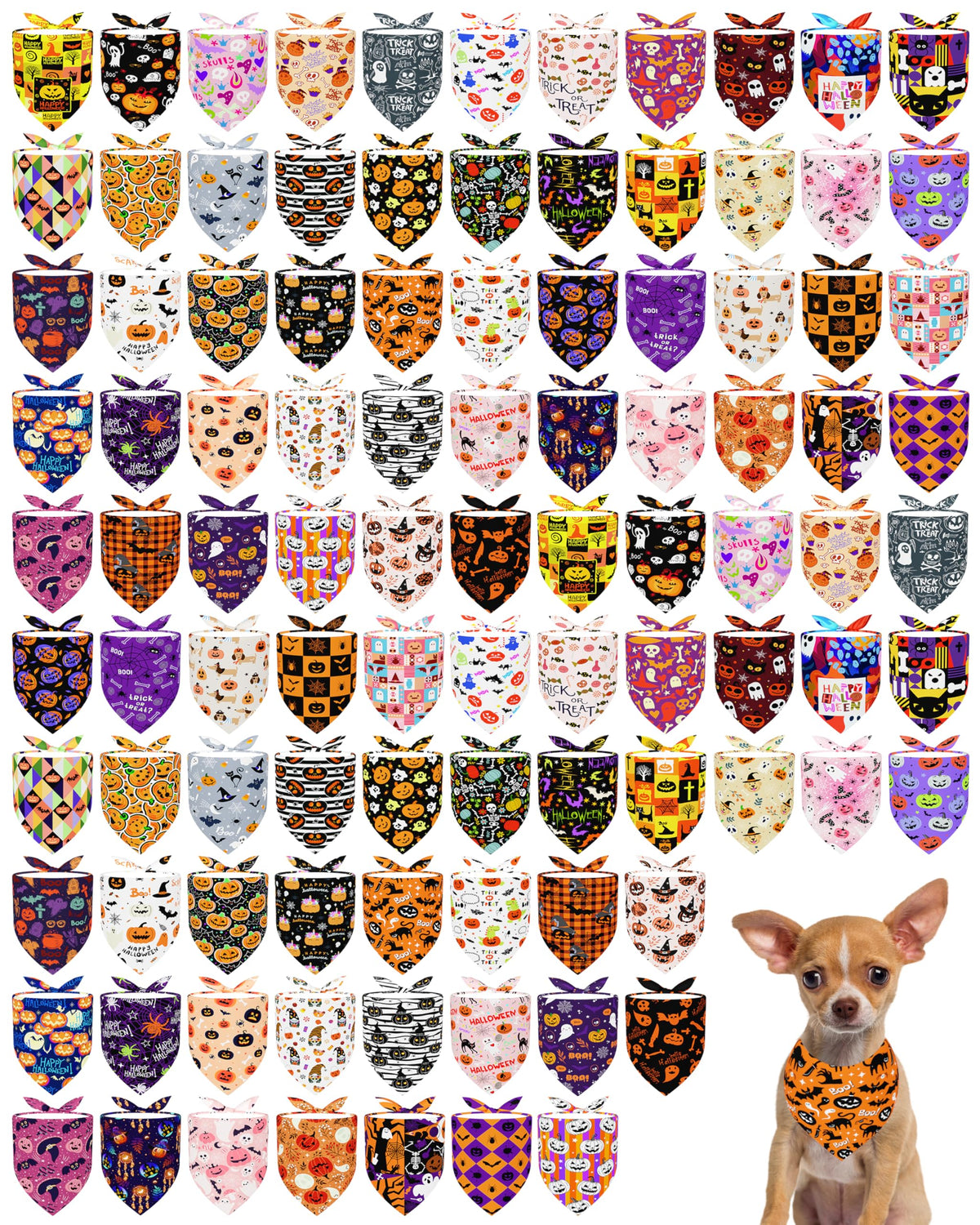 PET SHOW 100 Pack Christmas Dog Bandanas Bulk Seamless for Medium Dogs