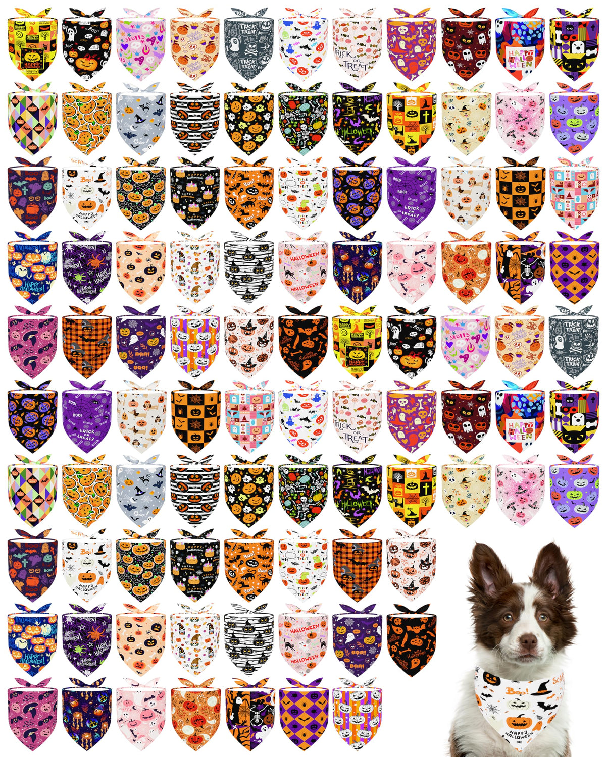 PET SHOW 100 Pack Christmas Dog Bandanas Bulk Seamless for Medium Dogs