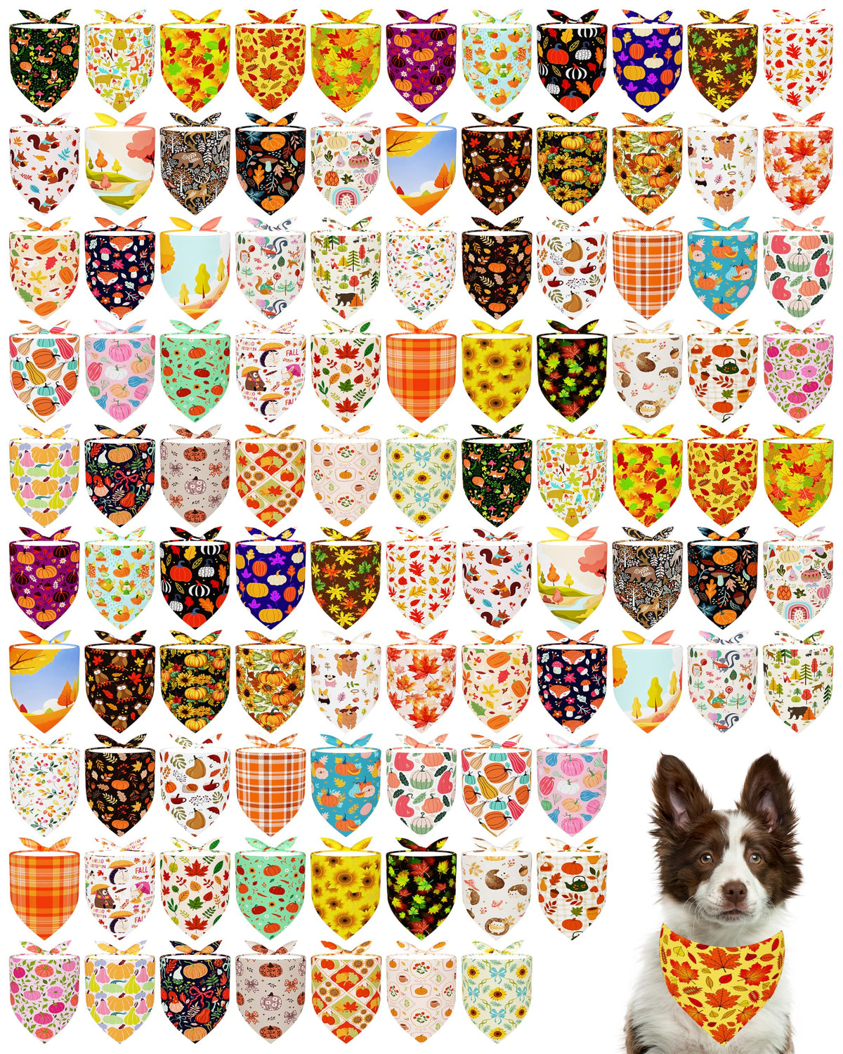 PET SHOW 100 Pack Christmas Dog Bandanas Bulk Seamless for Medium Dogs