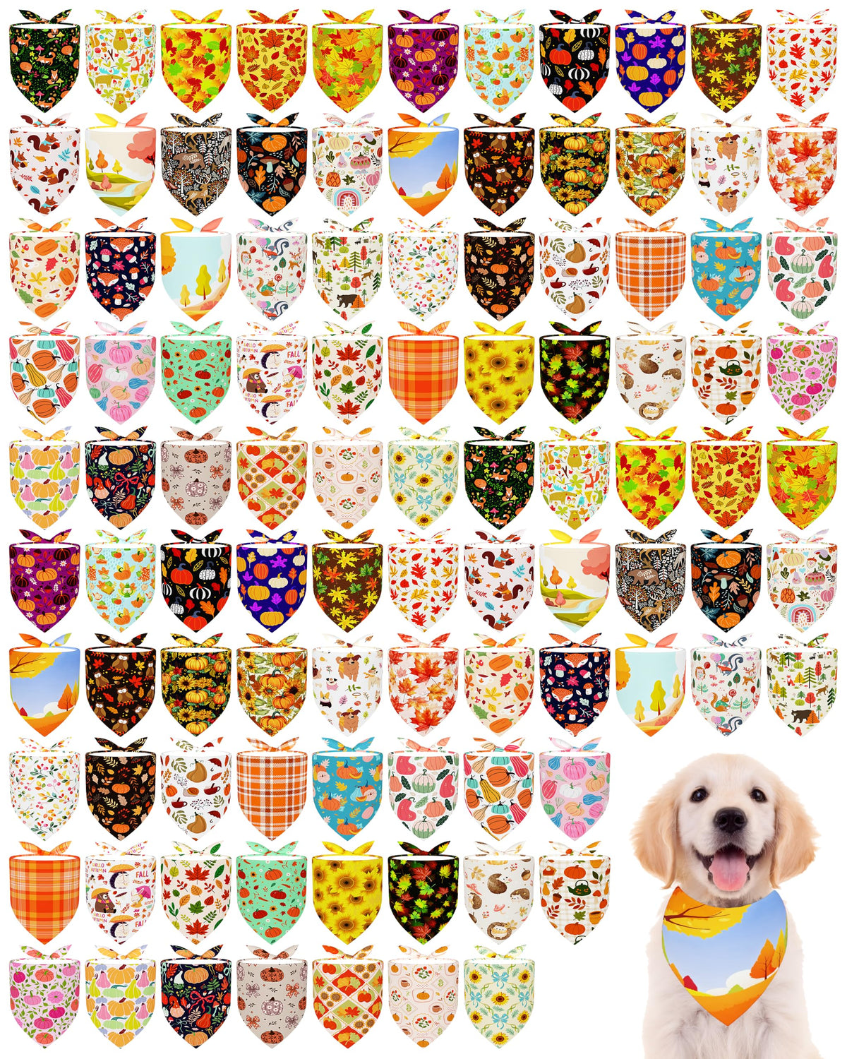 PET SHOW 100 Pack Christmas Dog Bandanas Bulk Seamless for Medium Dogs