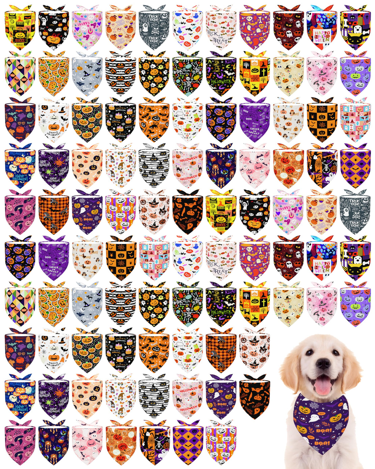 PET SHOW 100 Pack Christmas Dog Bandanas Bulk Seamless for Medium Dogs