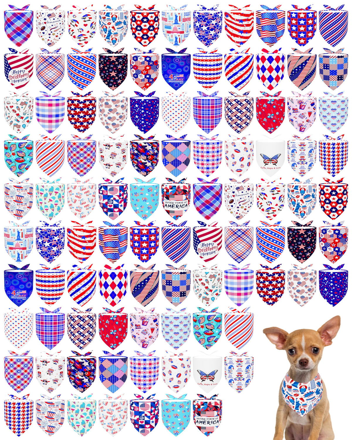 PET SHOW 100 Pack Christmas Dog Bandanas Bulk Seamless for Medium Dogs